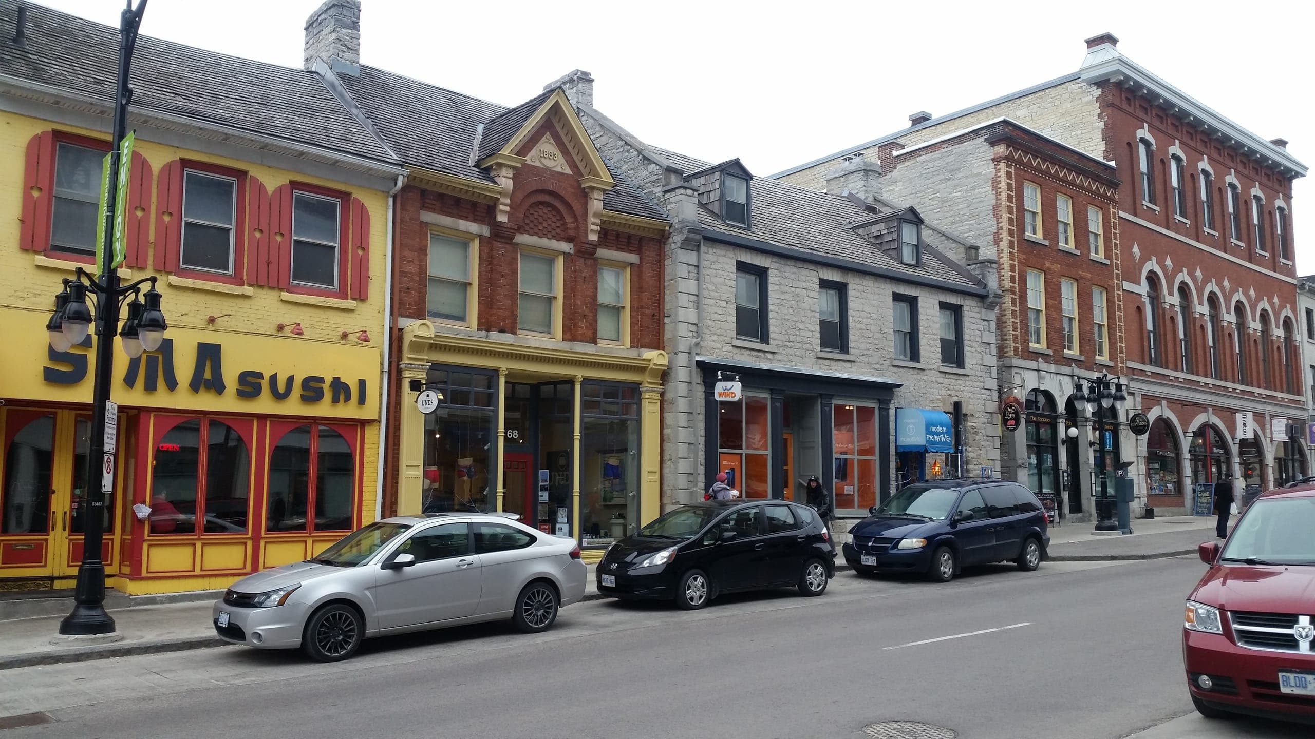 Storefronts along Princess Street in Kingston